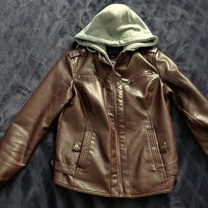 JPUJOU Leather jacket w hood and fur lining - faux Small